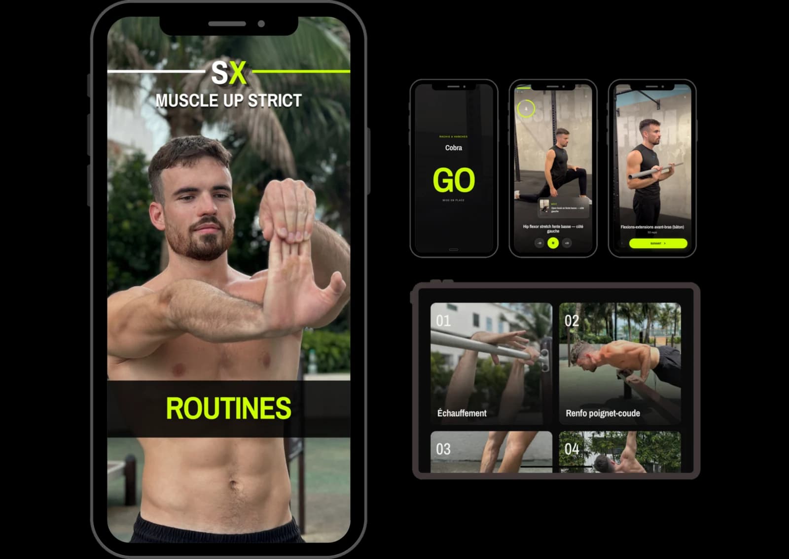 Aperçu de l'application — routines de renforcement et mobilité